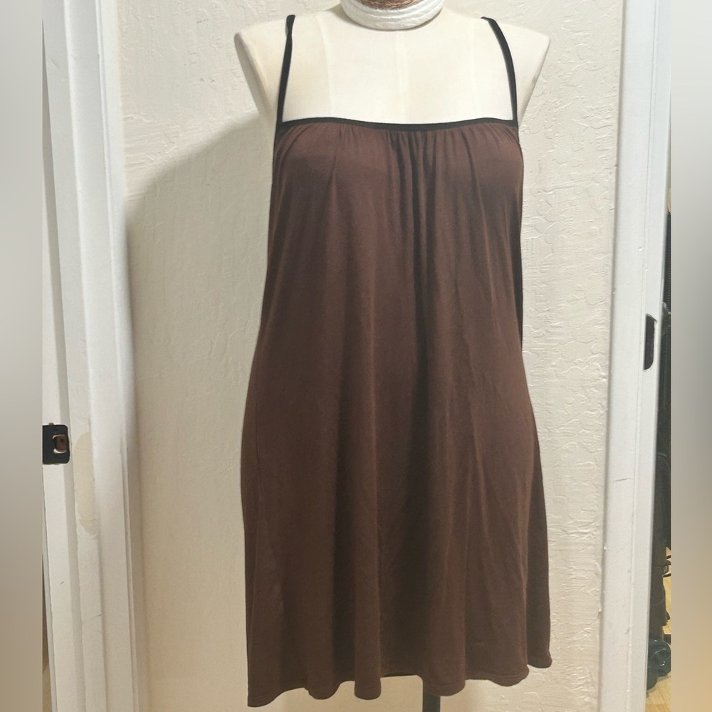 Brown and Black Spaghetti Strap Slip Dress by JP and Mattie
